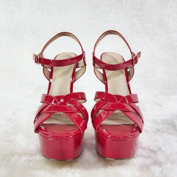 NIB Rihbah Red Patent Platform 6" Stiletto High Heels Ankle Strap Sandal Shoes - Picture 7 of 15